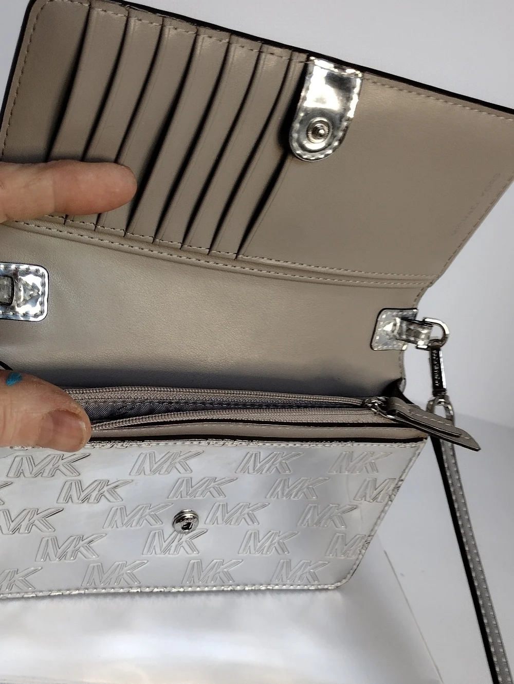 Michael Kors Metallic Silver MK Logo Crossbody - Picture 10 of 11